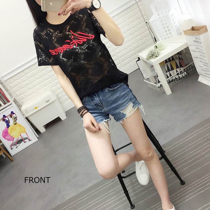 レディース　トップス　総レース　カットソー　ラウンドネック　半袖　ロゴ　シンプル　大きいサイズ　カジュアル　大人可愛い　デート　お出かけ　デイリー　ホワイト　ブラック　送料無料