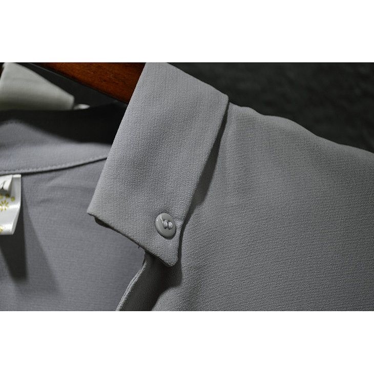 レディース　トップス　シフォン　ブラウス　シャツ　スキッパーカラー　ボタンダウン　7分袖　無地　シンプル　大きいサイズ　カジュアル　大人可愛い　オフィス　OL　デート　お出かけ　デイリー　グレー　ホワイト　送料無料