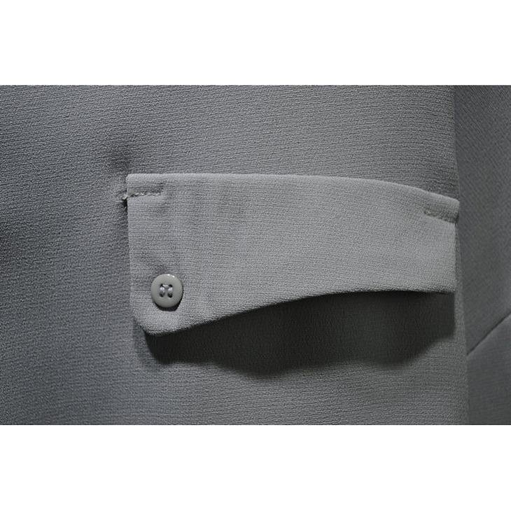 レディース　トップス　シフォン　ブラウス　シャツ　スキッパーカラー　ボタンダウン　7分袖　無地　シンプル　大きいサイズ　カジュアル　大人可愛い　オフィス　OL　デート　お出かけ　デイリー　グレー　ホワイト　送料無料