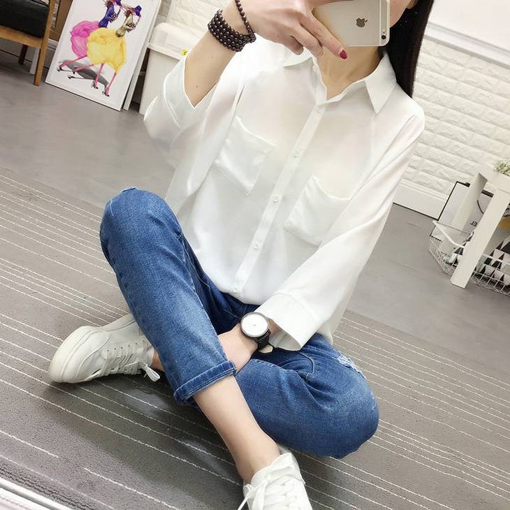 レディース　トップス　シフォン　ブラウス　シャツ　襟付き　長袖　無地　シンプル　大きいサイズ　カジュアル　大人可愛い　オフィス　OL　デート　お出かけ　デイリー　グレー　ホワイト　ブラック　送料無料