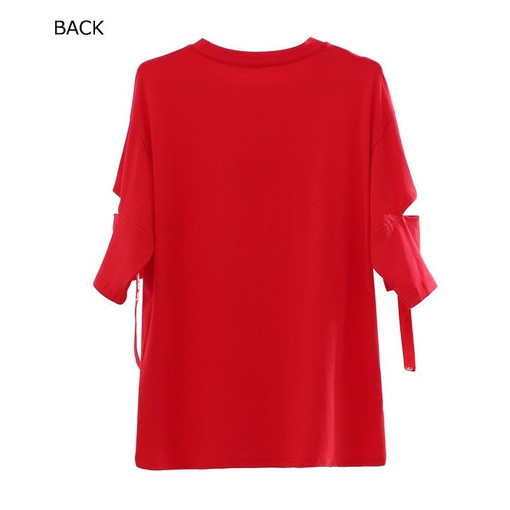 レディース　トップス　Tシャツ　カットソー　ラウンドネック　5分袖　ロゴ　シンプル　カジュアル　大人可愛い　デート　お出かけ　デイリー　ブラック　ホワイト　レッド　送料無料