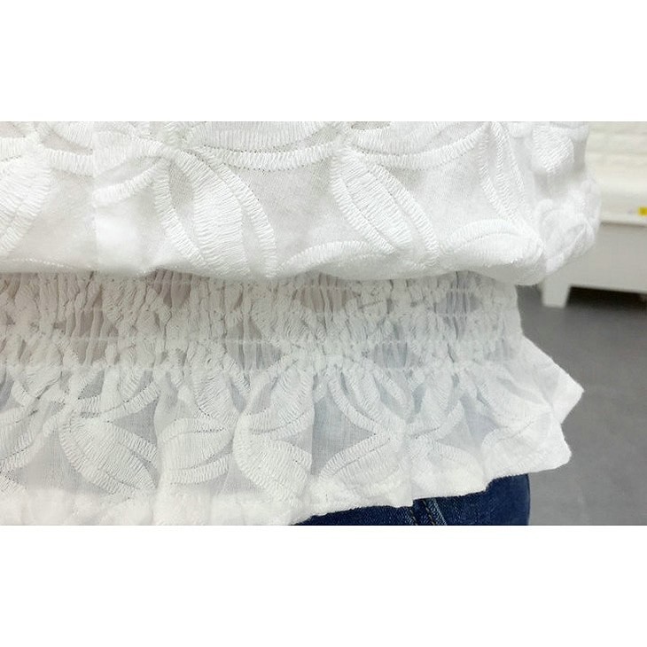 レディース　トップス　総レース　カットソー　Vネック　7分袖　無地　シンプル　カジュアル　大人可愛い　オフィス　OL　デート　お出かけ　デイリー　ホワイト　送料無料