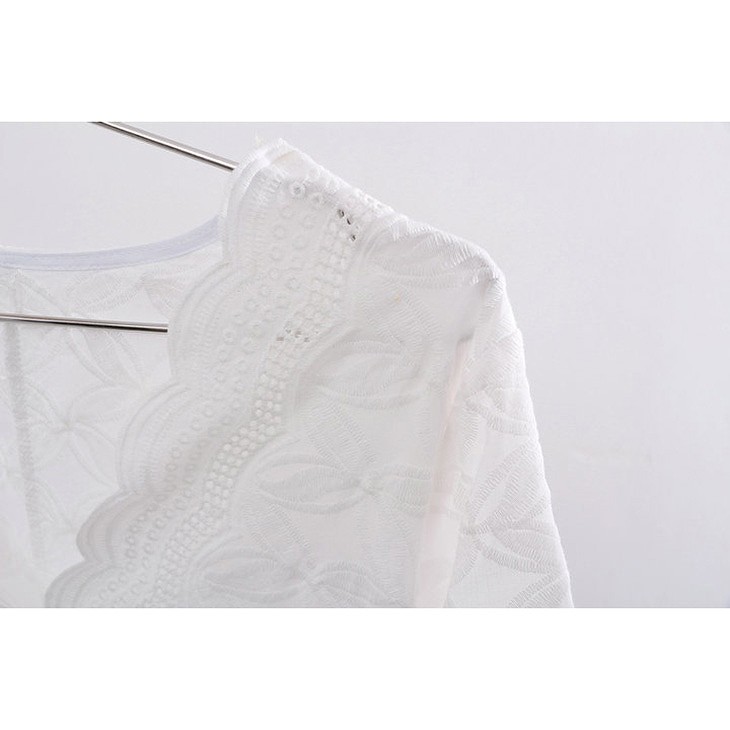 レディース　トップス　総レース　カットソー　Vネック　7分袖　無地　シンプル　カジュアル　大人可愛い　オフィス　OL　デート　お出かけ　デイリー　ホワイト　送料無料