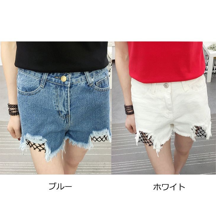 レディース　ボトムス　デニム　ショートパンツ　ホットパンツ　無地　ダメージ　大きいサイズ　カジュアル　大人可愛い　シンプル　美脚　脚長　デイリー　お出かけ　デート　ブルー　ホワイト　送料無料