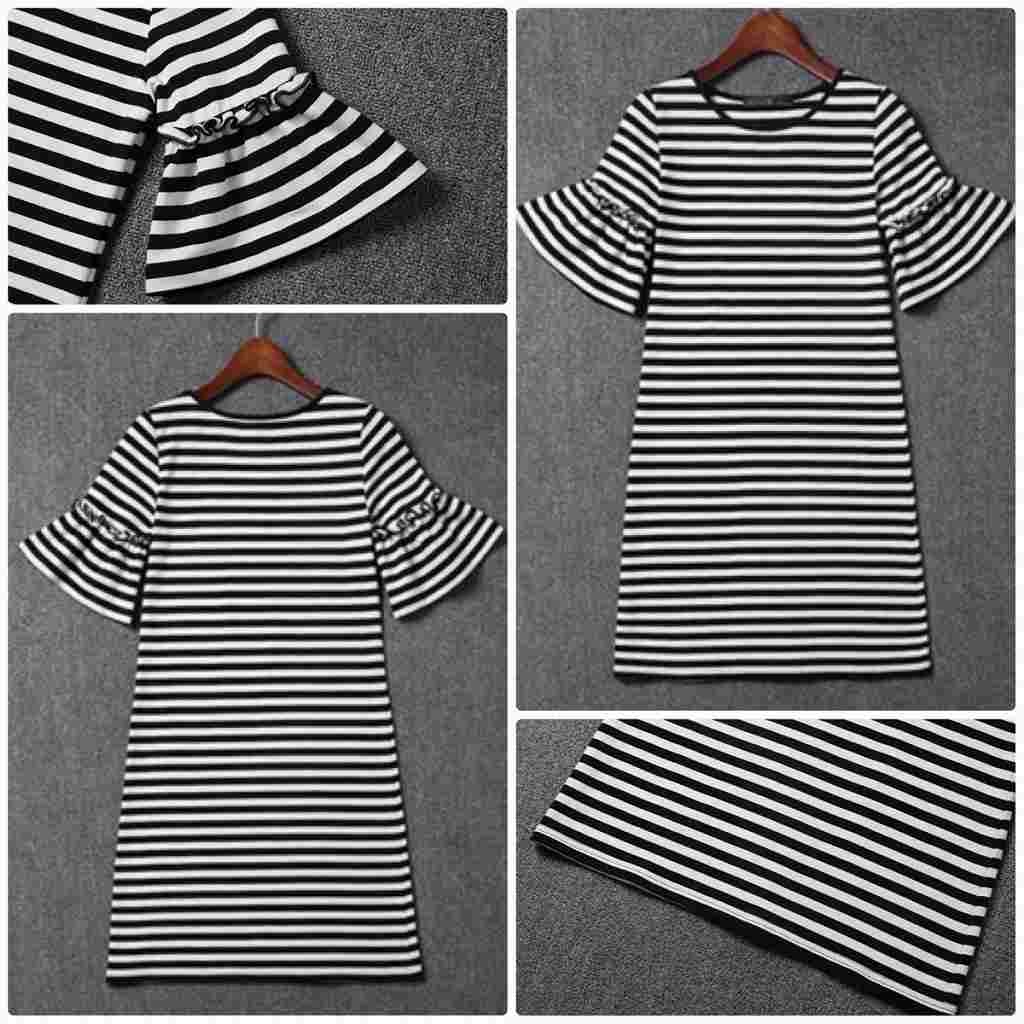 レディース　ワンピース　Tシャツ　半袖　ボーダー　フレア袖　大きいサイズ　Ｔシャツワンピ　ミニ　膝上　夏　シンプル　おしゃれ　カジュアル　大人可愛い　フェミニン　デート　お出かけ　普段着　送料無料