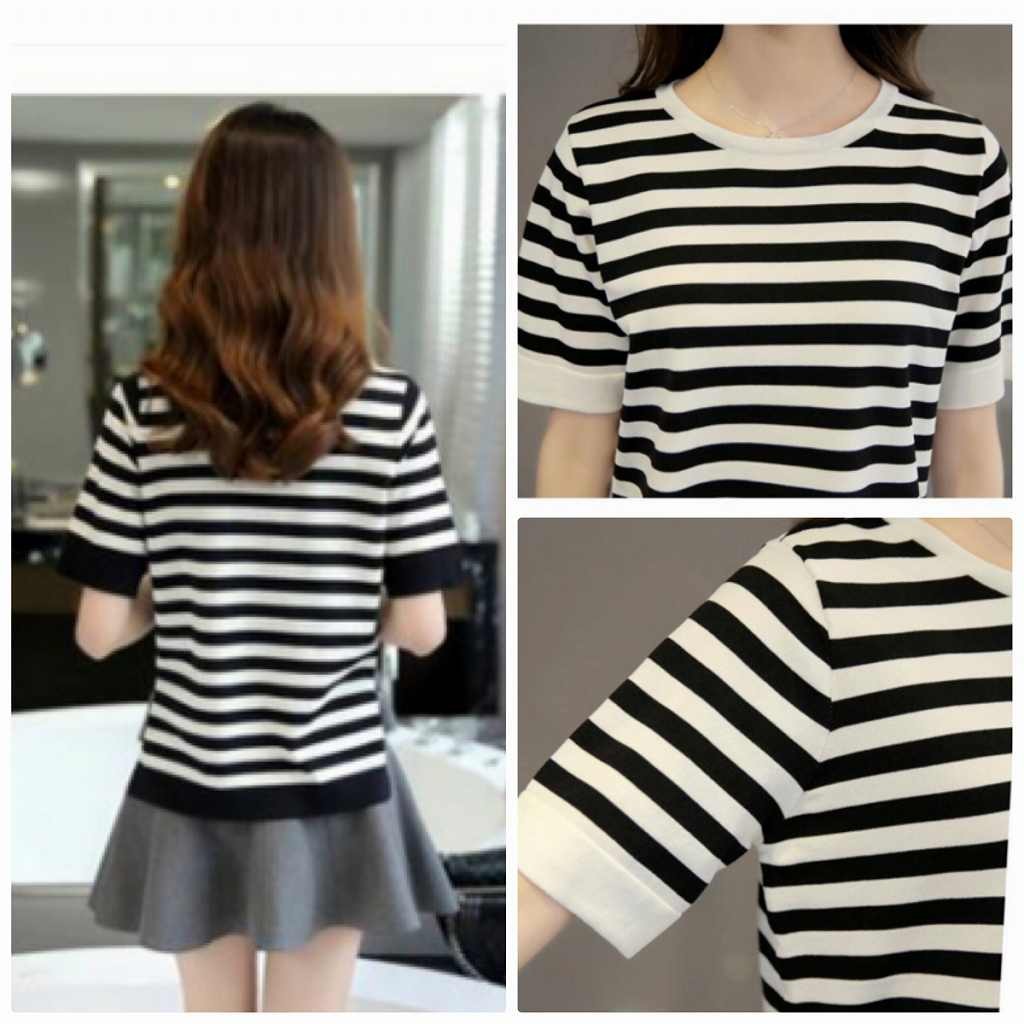 レディース　トップス　Tシャツ　半袖　カットソー　ボーダー　ストライプ　シンプル　フィッシュテール　大きいサイズ　ゆったり　おしゃれ　カジュアル　大人可愛い　フェミニン　デート　お出かけ　普段着　白　ホワイト　黒　ブラック　送料無料