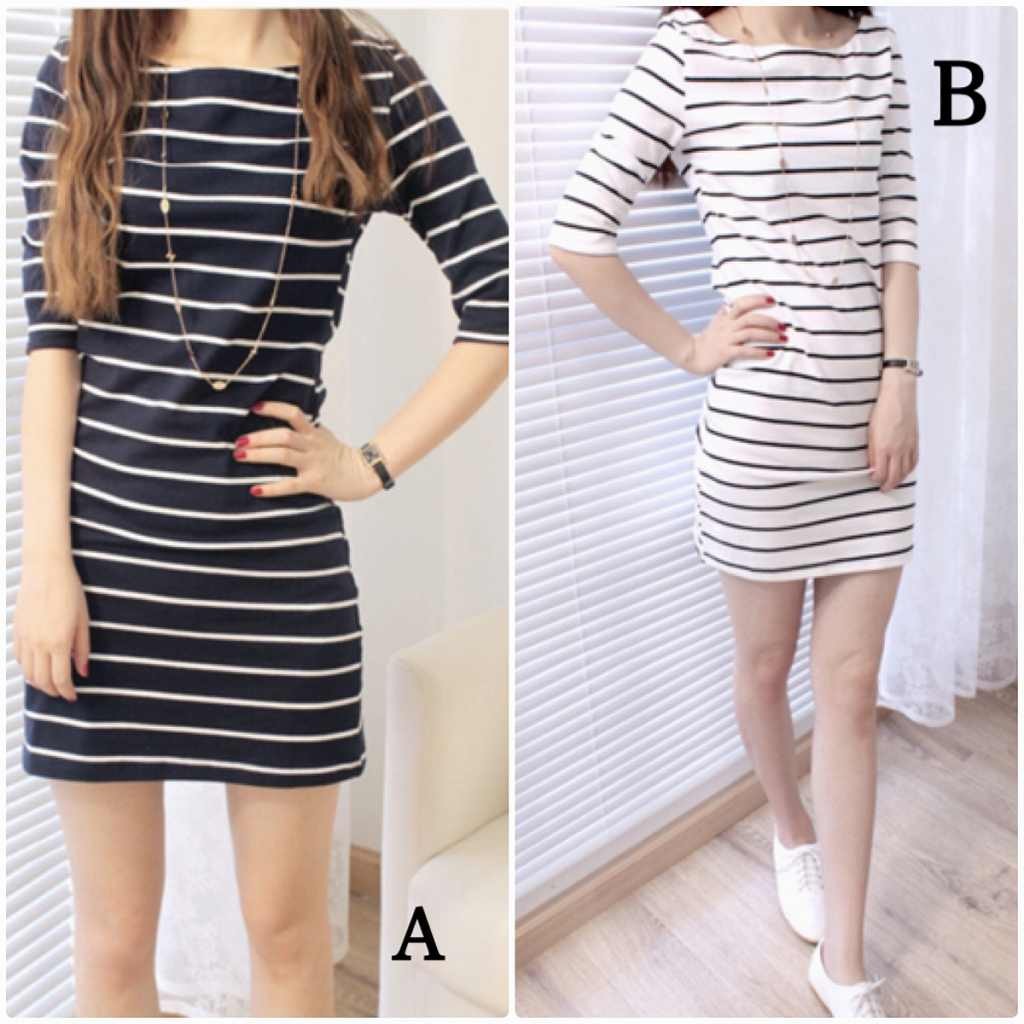 レディース　ワンピース　Tシャツ　半袖　５分袖　ボーダー　ストライプ　　Tシャツワンピ　シンプル　大きいサイズ　ゆったり　おしゃれ　カジュアル　大人可愛い　フェミニン　デート　お出かけ　普段着　ブラック　ホワイト　黒　白　送料無料