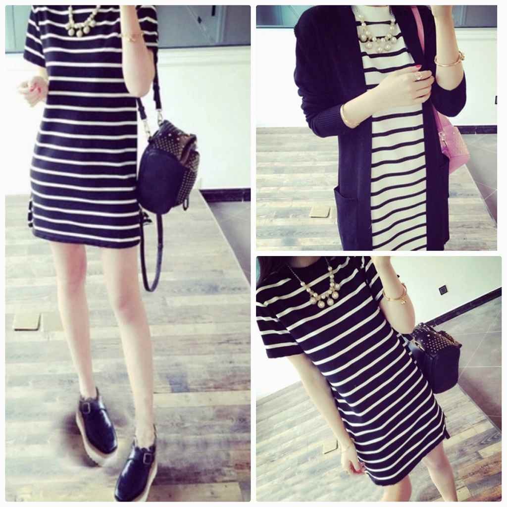 レディース　ワンピース　Tシャツ　半袖　ボーダー　ストライプ　Tシャツワンピ　シンプル　大きいサイズ　ゆったり　おしゃれ　カジュアル　大人可愛い　フェミニン　デート　お出かけ　普段着　ブラック　ホワイト　黒　白　送料無料