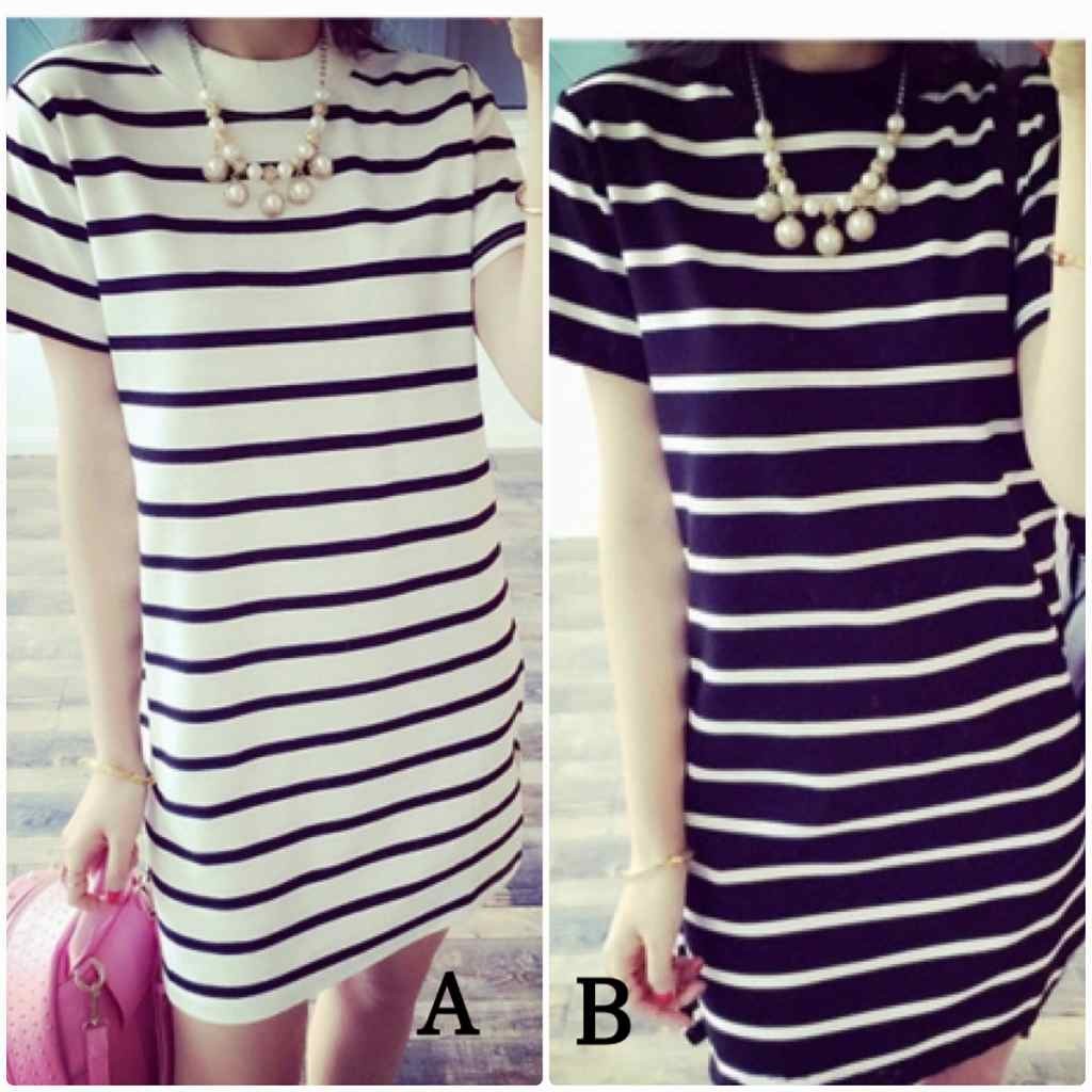 レディース　ワンピース　Tシャツ　半袖　ボーダー　ストライプ　Tシャツワンピ　シンプル　大きいサイズ　ゆったり　おしゃれ　カジュアル　大人可愛い　フェミニン　デート　お出かけ　普段着　ブラック　ホワイト　黒　白　送料無料