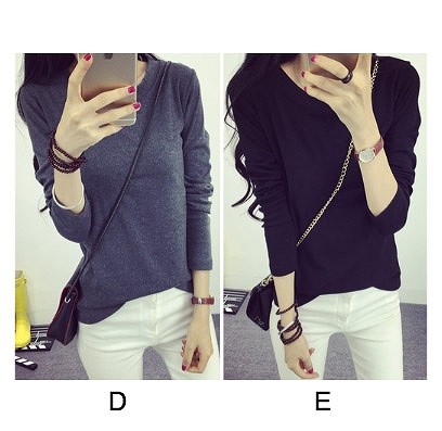 レディース　トップス　カットソー　Tシャツ　ラウンドネック　長袖　無地　シンプル　定番　大人可愛い　大きいサイズ　フェミニン　オフィス　デート　お出かけ　デイリー　パープル　ピンク　グレー　ネイビー　ブラック　送料無料