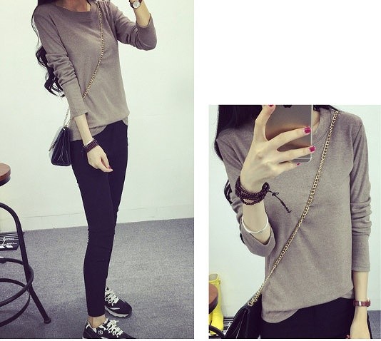 レディース　トップス　カットソー　Tシャツ　ラウンドネック　長袖　無地　シンプル　定番　大人可愛い　大きいサイズ　フェミニン　オフィス　デート　お出かけ　デイリー　パープル　ピンク　グレー　ネイビー　ブラック　送料無料