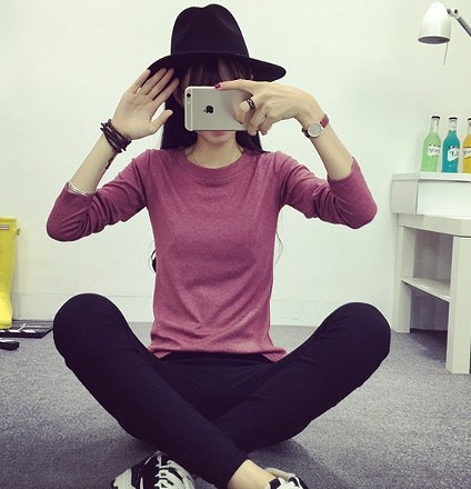 レディース　トップス　カットソー　Tシャツ　ラウンドネック　長袖　無地　シンプル　定番　大人可愛い　大きいサイズ　フェミニン　オフィス　デート　お出かけ　デイリー　パープル　ピンク　グレー　ネイビー　ブラック　送料無料