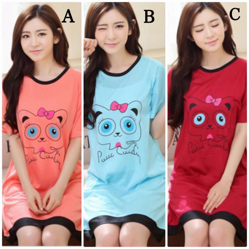 レディース　パジャマ　ナイトウェア　半袖　Tシャツ　ワンピース　夏　部屋着　ルームウェア　ゆったり　キュート　かわいい　プリント　キャラクター　ピンク　レッド　ブルー　送料無料