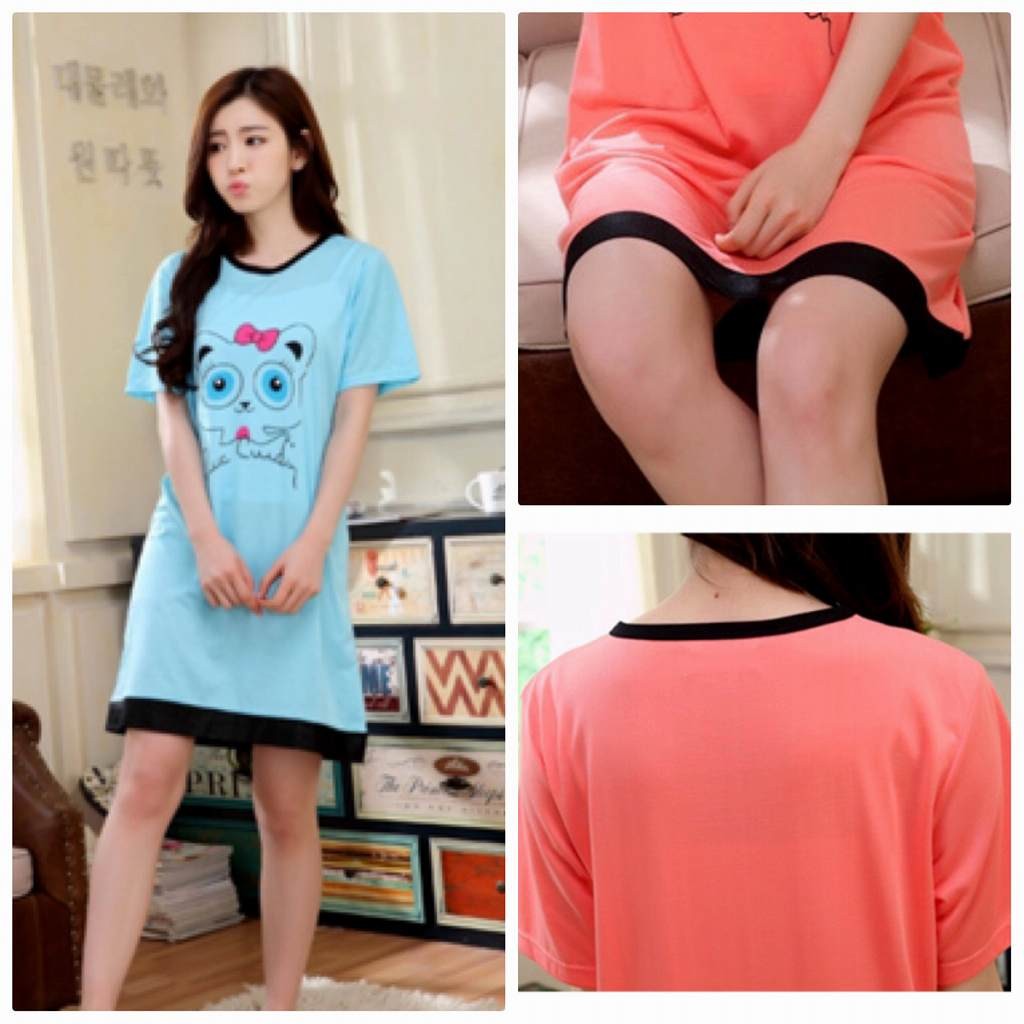 レディース　パジャマ　ナイトウェア　半袖　Tシャツ　ワンピース　夏　部屋着　ルームウェア　ゆったり　キュート　かわいい　プリント　キャラクター　ピンク　レッド　ブルー　送料無料