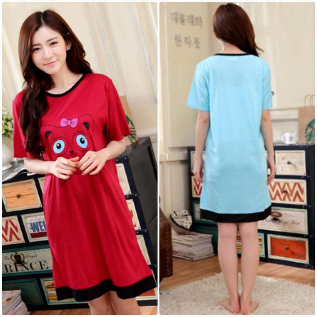 レディース　パジャマ　ナイトウェア　半袖　Tシャツ　ワンピース　夏　部屋着　ルームウェア　ゆったり　キュート　かわいい　プリント　キャラクター　ピンク　レッド　ブルー　送料無料