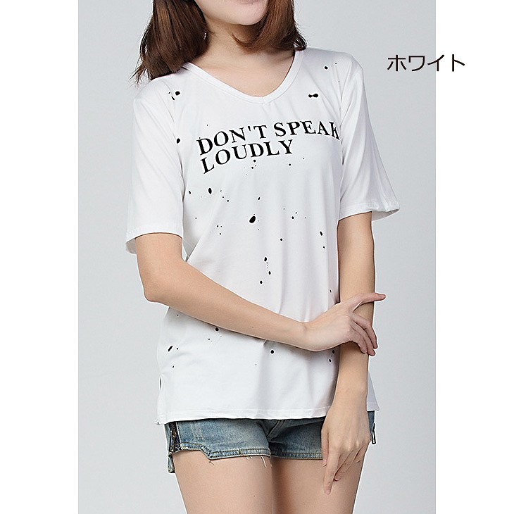 レディース　トップス　Tシャツ　半袖　カットソー　Ｖネック　シンプル　プリント　ロゴ大きいサイズ　おしゃれ　カジュアル　大人可愛い　フェミニン　普段着　ブラック　黒　ホワイト　白　レッド　送料無料