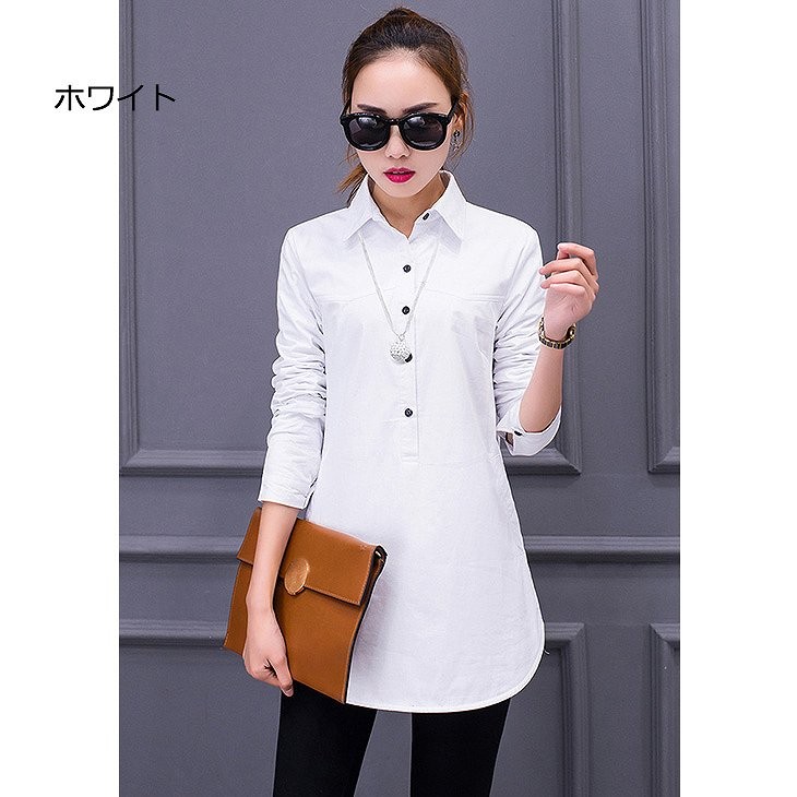 レディース　トップス　シャツ　チュニック　長袖　無地　シンプル　ポケット付き　大きいサイズ　春　秋　おしゃれ　カジュアル　フェミニン　かわいい　上品　エレガント　オフィス　ビジネス　通勤　普段着　ホワイト　ブラック　ピンク　ワイン　グリーン　送料無料