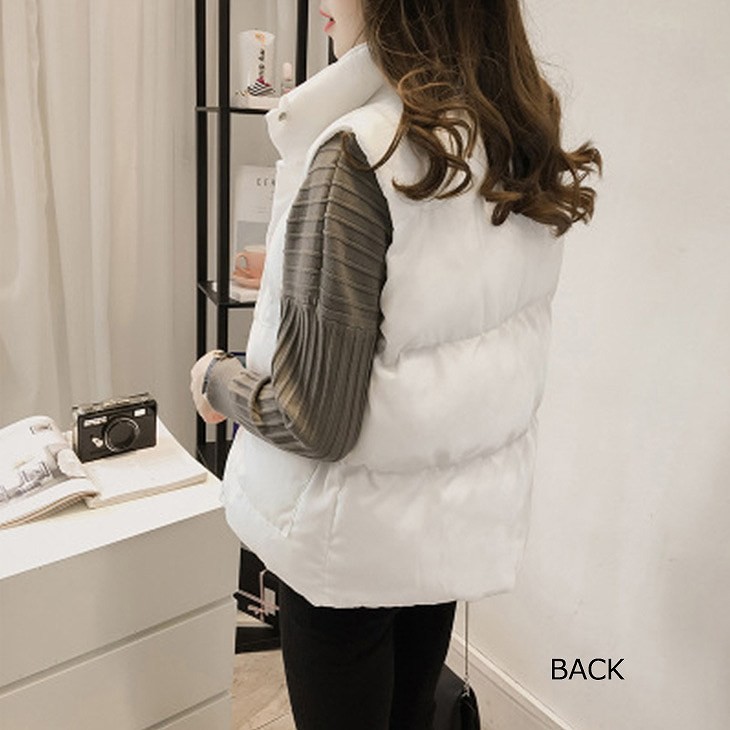レディース　トップス　アウター　コットン　ベスト　無地　シンプル　大きいサイズ　秋　冬　あったか　おしゃれ　カジュアル　大人可愛い　フェミニン　デート　お出かけ　普段着　ホワイト　ブラック　グレー　送料無料