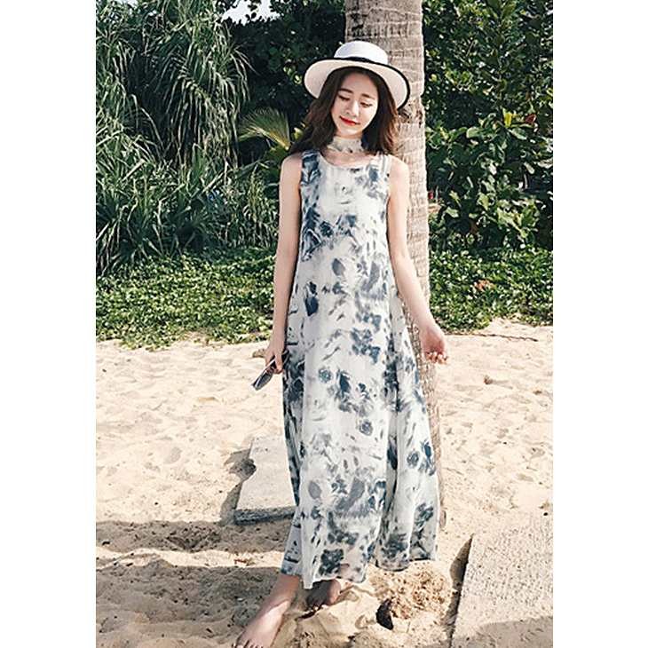 レディース　ワンピース　ロング　マキシスカート　ノースリーブ　花柄　ボヘミアン　シフォン　ビーチ　カジュアル　フェミニン　キュート　可愛い　おしゃれ　セクシー　送料無料