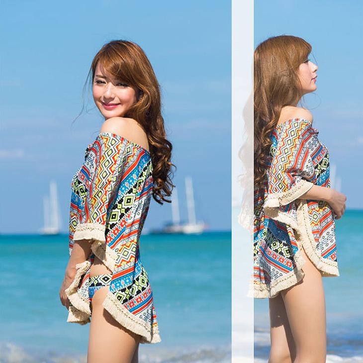 レディース　ボヘミアン　日焼け防止　ガウン　羽織　海　プール　スイミング　ビーチ　リゾート　マリン　海水浴　夏休み　旅行　可愛い　キュート　セクシー　女性　ブルー　オレンジ　S　M　L　サイズ　送料無料