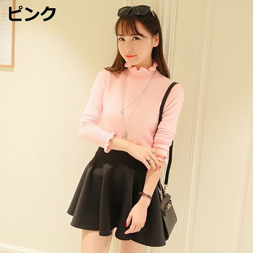 レディース トップス ニットシャツ セーター ハイネック 長袖 カジュアル ストリート フェミニン ガーリッシュ お出かけ デート デイリー 普段着 パープル ブラック グレー ピンク ホワイト 送料無料