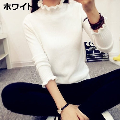 レディース トップス ニットシャツ セーター ハイネック 長袖 カジュアル ストリート フェミニン ガーリッシュ お出かけ デート デイリー 普段着 パープル ブラック グレー ピンク ホワイト 送料無料