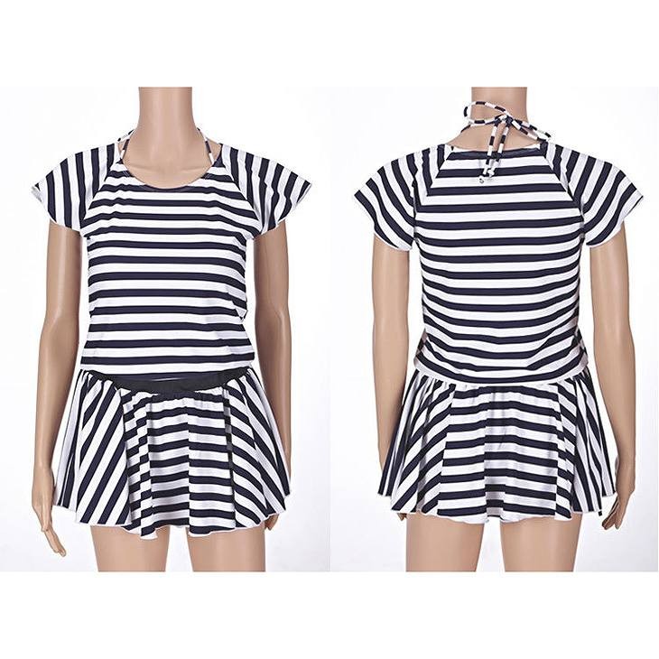 レディース　ボーダー　ワンピース　フレア　ラウンドネック　海　プール　スイミング　ビーチ　リゾート　マリン　海水浴　夏休み　旅行　可愛い　キュート　セクシー　女性　ネイビー　ブラック　ホワイト　紺色　黒　白　S　M　L　サイズ　送料無料