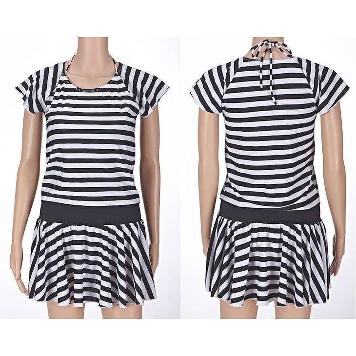 レディース　ボーダー　ワンピース　フレア　ラウンドネック　海　プール　スイミング　ビーチ　リゾート　マリン　海水浴　夏休み　旅行　可愛い　キュート　セクシー　女性　ネイビー　ブラック　ホワイト　紺色　黒　白　S　M　L　サイズ　送料無料