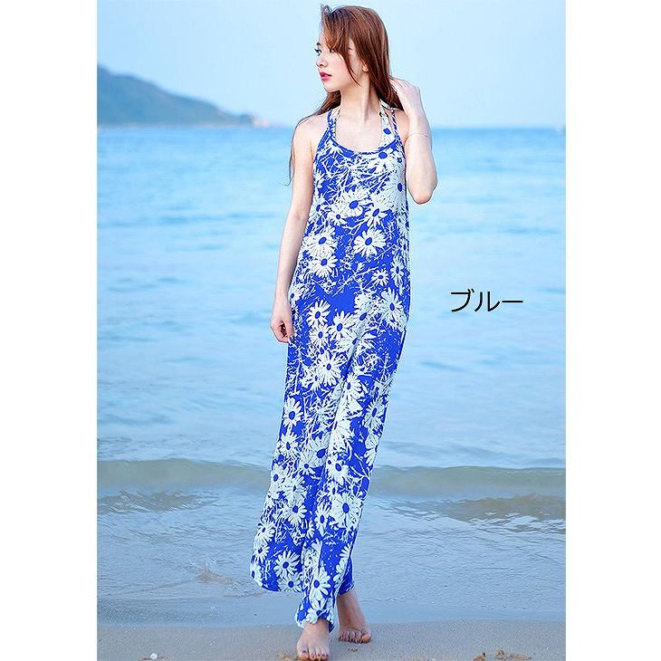 レディース　マキシ丈　ロング丈　ワンピース　ホルターネック　ビーチ　海　春　夏　カジュアル　キュート　可愛い　フェミニン　セクシー　きれいめ　エレガント　おしゃれ　お出かけ　お呼ばれ　ブラック　ブルー　青色　黒　S　M　L　サイズ　送料無料