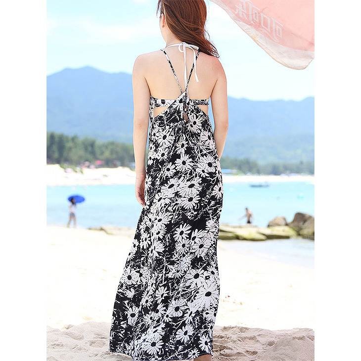 レディース　マキシ丈　ロング丈　ワンピース　ホルターネック　ビーチ　海　春　夏　カジュアル　キュート　可愛い　フェミニン　セクシー　きれいめ　エレガント　おしゃれ　お出かけ　お呼ばれ　ブラック　ブルー　青色　黒　S　M　L　サイズ　送料無料