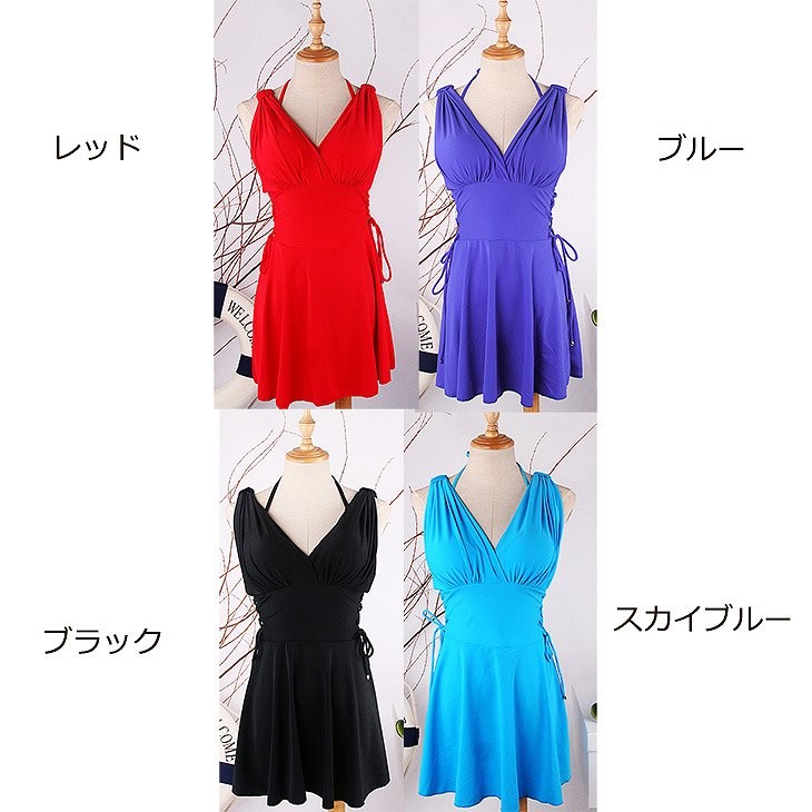 レディース　ミニ丈　ショート丈　ワンピース　フレア　ビーチ　海　春　夏　カジュアル　キュート　可愛い　フェミニン　セクシー　きれいめ　エレガント　おしゃれ　お出かけ　レッド　ブルー　ブラック　スカイブルー　XXL　XXXL　XXXXL　XXXXXL　大きいサイズ　送料無料