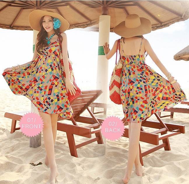 レディース　サマードレス　ビーチドレス　ワンピース　ノースリーブ　膝上丈　ラウンドネック　ボヘミアン　レトロ　大人可愛い　カジュアル　フリーサイズ　デイリー　お出かけ　デート　ビーチ　カバーアップ　リゾート　レッド　ベージュ　送料無料