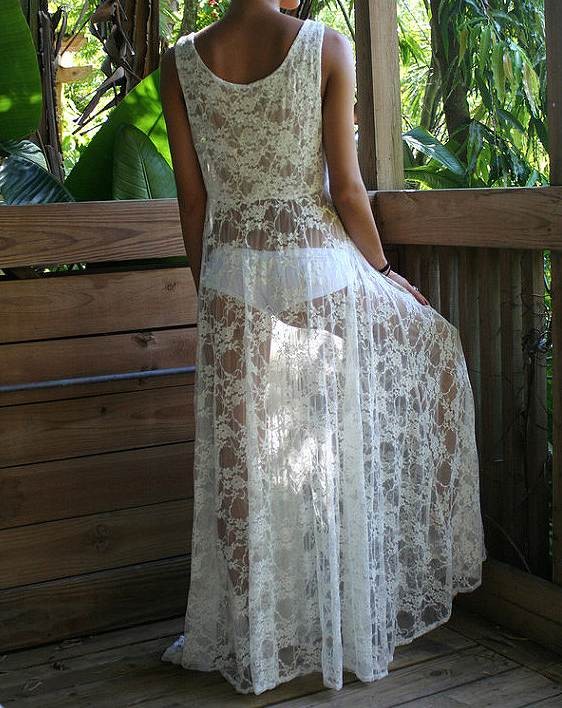 レディース　サマードレス　総レース　ワンピース　カバービキニ　ノースリーブ　ロング　Vネック　無地　セクシー　大人可愛い　カジュアル　お出かけ　デート　ビーチ　カバーアップ　リゾート　ホワイト　送料無料