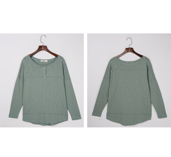 レディース　トップス　カットソー　Tシャツ　ラウンドネック　長袖　無地　シンプル　定番　大人可愛い　大きいサイズ　フェミニン　オフィス　デート　お出かけ　デイリー　グリーン　ピンク　送料無料