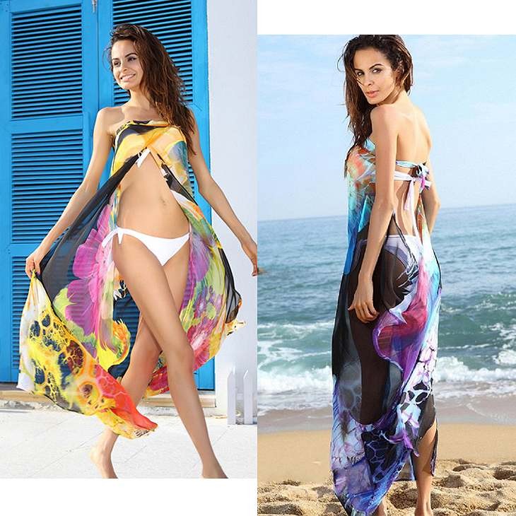 レディース　サマードレス　ビーチドレス　ワンピース　カバービキニ　カバービキニ　ノースリーブ　ロング　チューブトップ　花柄　大人可愛い　フリーサイズ　カジュアル　セクシー　ビーチ　カバーアップ　リゾート　イエロー　ネイビー　送料無料