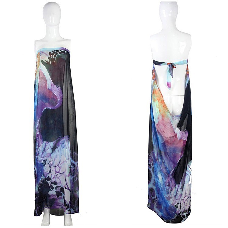 レディース　サマードレス　ビーチドレス　ワンピース　カバービキニ　カバービキニ　ノースリーブ　ロング　チューブトップ　花柄　大人可愛い　フリーサイズ　カジュアル　セクシー　ビーチ　カバーアップ　リゾート　イエロー　ネイビー　送料無料