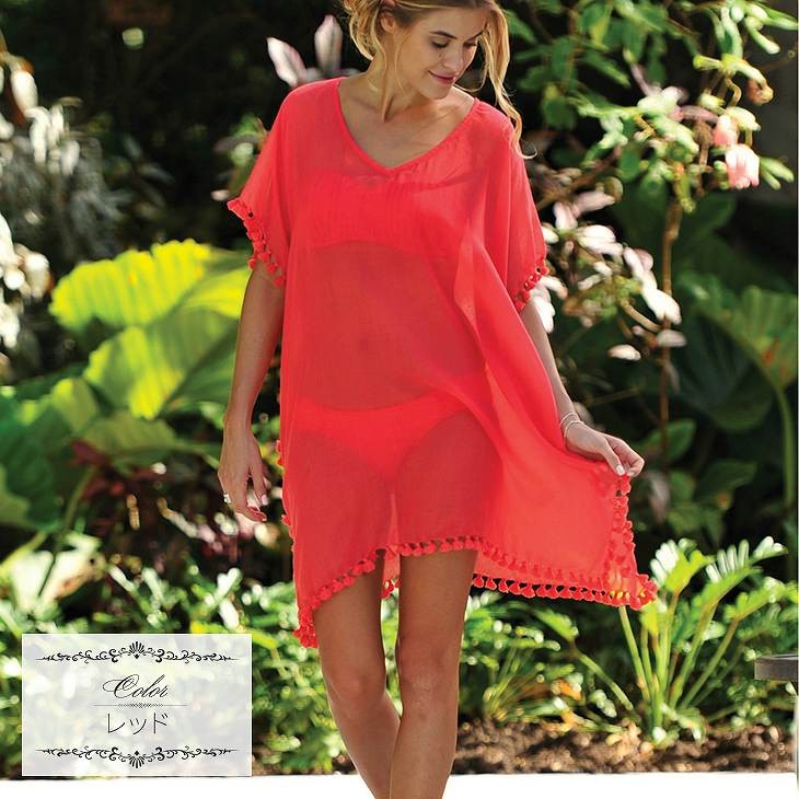 レディース　トップス　ビーチウェア　カットソー　ラッシュガード　カバービキニ　無地　日焼け対策　UV対策　薄地　Vネック　半袖　大人可愛い　カジュアル　フリーサイズ　ビーチ　カバーアップ　リゾート　ブラック　ホワイト　レッド　ライトブルー　送料無料