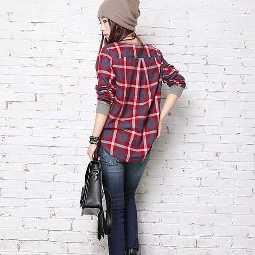 レディース　トップス　Tシャツ　長袖　チェック柄　カットソー　シンプル　大きいサイズ　ゆったり　おしゃれ　カジュアル　大人可愛い　フェミニン　デート　お出かけ　普段着　グレー　送料無料