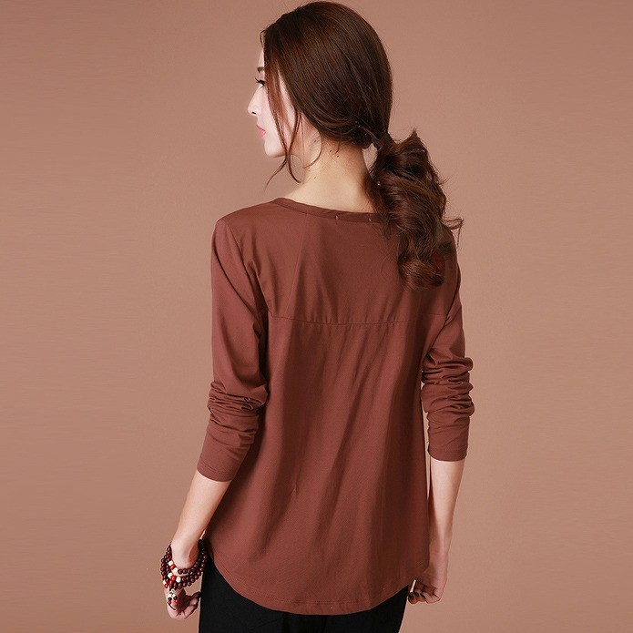 レディース　トップス　Tシャツ　長袖　無地　綿　コットン　カットソー　胸ポケット付き　ボタン　シンプル　大きいサイズ　おしゃれ　カジュアル　大人可愛い　フェミニン　デート　お出かけ　通勤　普段着　送料無料