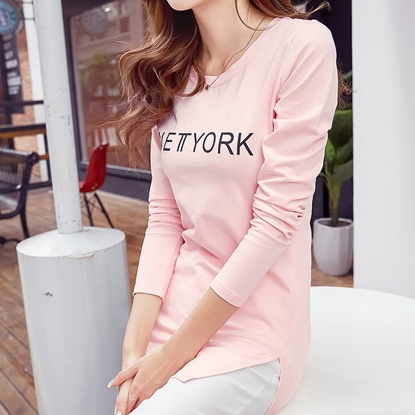 レディース　トップス　Tシャツ　長袖　ロゴ　プリント　カットソー　チュニック　ワンピース　綿　コットン　シンプル　大きいサイズ　おしゃれ　カジュアル　大人可愛い　フェミニン　デート　お出かけ　普段着　ブラック　黒　ホワイト　ピンク　送料無料