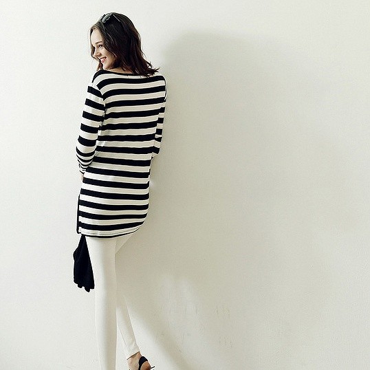 レディース　トップス　Tシャツ　長袖　ボーダー　チュニック　スリット付　綿　コットン　シンプル　スリム　フィット　大きいサイズ　おしゃれ　カジュアル　大人可愛い　フェミニン　デート　お出かけ　普段着　送料無料