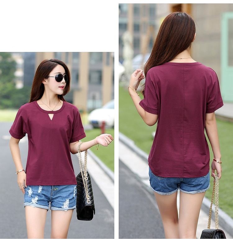 レディース　トップス　Tシャツ　無地　カットソー　Vネック　半袖　シンプル　大きいサイズ　カジュアル　大人可愛い　フェミニン　オフィス　通勤　OL　デート　お出かけ　レッド　ブラック　ブラウン　グリーン　送料無料