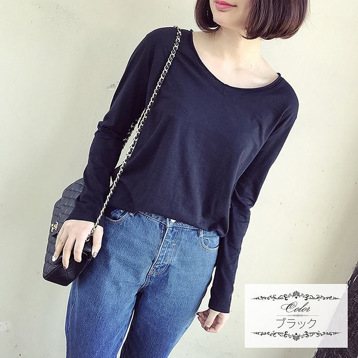 レディース　トップス　Tシャツ　長袖　無地　ウォッシュ加工　カットソー　綿100％　コットン　シンプル　ゆったり　おしゃれ　カジュアル　大人可愛い　フェミニン　デート　お出かけ　普段着　フリーサイズ　ブラック　黒　グレー　ホワイト　送料無料