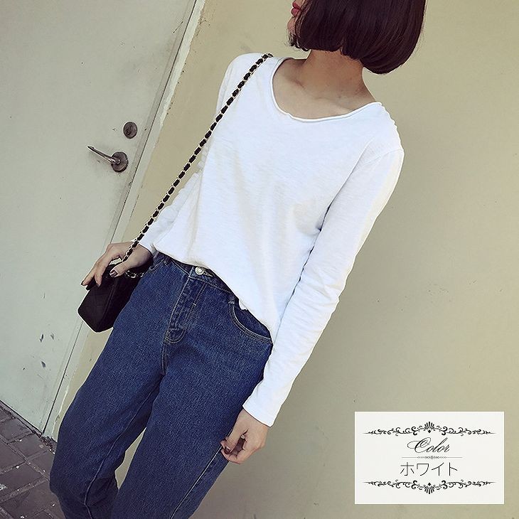 レディース　トップス　Tシャツ　長袖　無地　ウォッシュ加工　カットソー　綿100％　コットン　シンプル　ゆったり　おしゃれ　カジュアル　大人可愛い　フェミニン　デート　お出かけ　普段着　フリーサイズ　ブラック　黒　グレー　ホワイト　送料無料