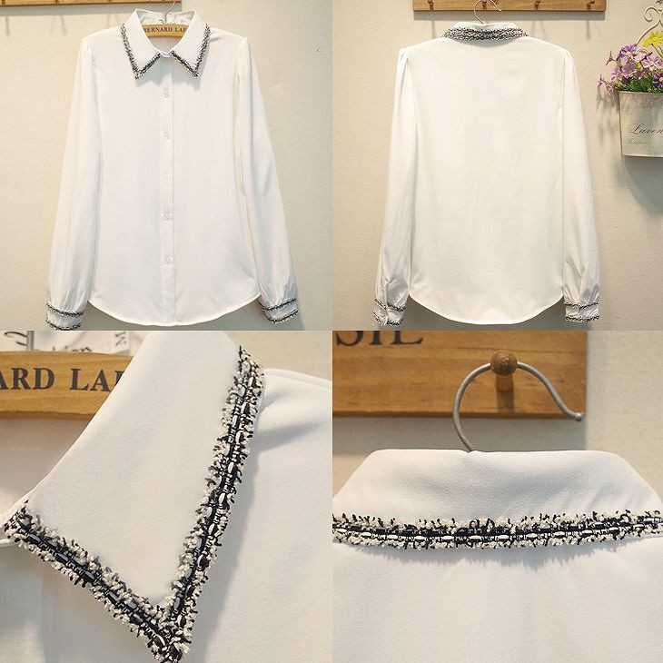 レディース　トップス　シャツ　シフォン　ブラウス　長袖　無地　きれいめ　大きいサイズ　カジュアル　大人可愛い　エレガント　フェミニン　オフィス　デート　お出かけ　フォーマル　デイリー　ホワイト　送料無料