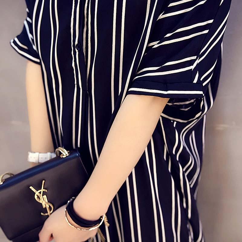 レディース　トップス　シャツワンピ　ミモレ丈　ゆったり　半袖　ストライプ　きれいめ　大きいサイズ　カジュアル　大人可愛い　シック　フェミニン　オフィス　デート　お出かけ　デイリー　ブラック　送料無料