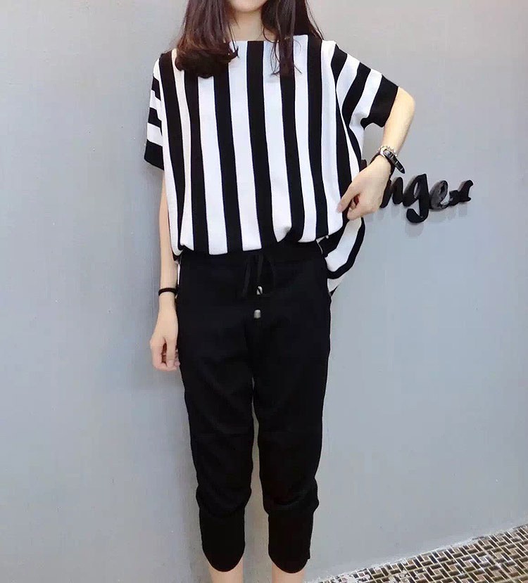 レディース　セットアップ　半袖　ドルマン　トップス　ラウンドネック　ミディ丈パンツ　ストライプ　ボーダー　無地　シンプル　カジュアル　大人可愛い　大きいサイズ　フェミニン　オフィス　デイリー　お出かけ　デート　グレー　ブラック　送料無料