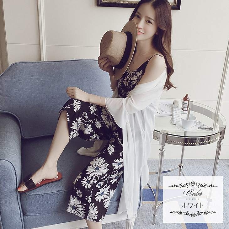 レディース　トップス　ロングカーディガン　コーディガン　シフォン　薄手　7分袖　無地　カジュアル　大きいサイズ　大人可愛い　フェミニン　デート　お出かけ　デイリー　ホワイト　ブラック　ピンク　送料無料