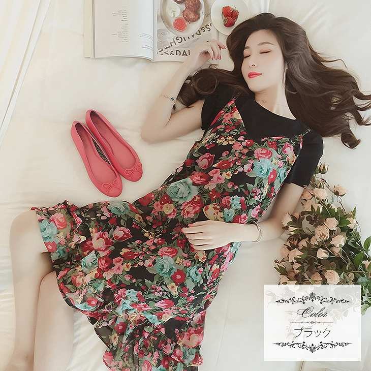 レディース　セットアップ　ノースリーブ　ワンピース　シフォン　ミモレ丈　花柄　総柄　ミニドレス　半袖　Tシャツ　無地　ラウンドネック　きれいめ　大きいサイズ　清楚　エレガント　大人可愛い　フェミニン　オフィス　デート　お出かけ　ブラック　ホワイト　送料無料