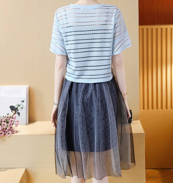 レディース　ツーピースドレス　シフォン　キャミソールワンピース　ミディ丈　無地　ミニドレス　半袖　カットソー　ボーダー　ラウンドネック　きれいめ　大きいサイズ　清楚　エレガント　大人可愛い　フェミニン　オフィス　デート　ブラック　ブルー　送料無料